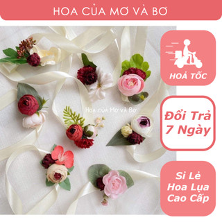 Vòng Hoa Đeo Cổ Tay Cô Dâu, Phù Dâu, Trang Trí Đám Cưới, Dự Tiệc Đi Dạ Hội - Hoa Lụa Mơ Bơ