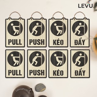 Bảng gỗ kéo đẩy treo cửa trang trí, bảng pull push decor dán cửa bằng gỗ khắc laser - Mẫu TP03