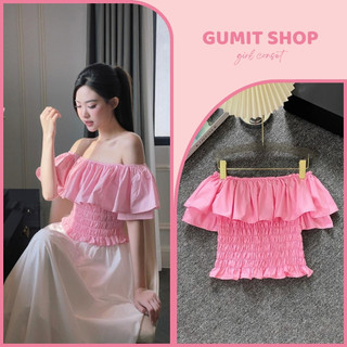 Áo trễ vai hồng tiểu thư điệu đà bo chun eo co giãn