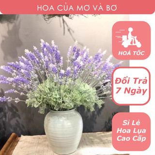Cành Hoa Lavender, Oải Hương Violet Giả - Hoa Khô Phủ Phấn Tuyết Trang Trí Decor - Hoa Lụa Mơ Bơ