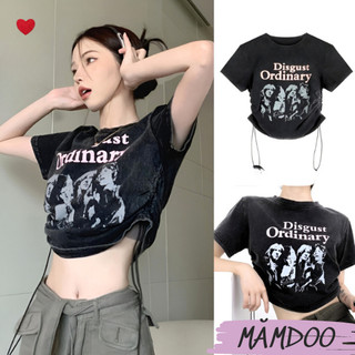 Áo croptop nữ disgust rút dây chất thun borip kiểu sexy nữ, áo thun ôm body hình in rút tôn eo mămdoo
