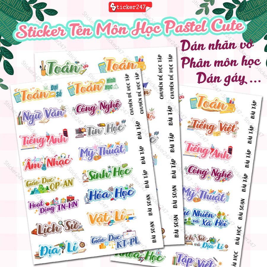 [MỚI 2025] Sticker, Nhãn Tên Môn Học Trang Trí Nhãn Vở, Nhãn Gáy, Phân Trang Môn Học - Nhãn Vở Cute 