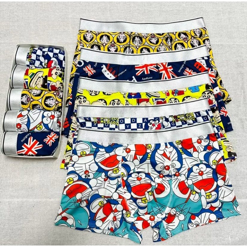 Combo 5 quần lót họa tiết , quần sip đùi in hình Doreamon,Shin,. chất liệu thun lạnh co giãn 4 chiều