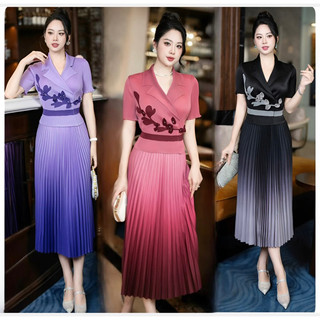 ( NHẬP BIGSIZE ) VÁY ĐẦM DÀI DẬP LY CỔ VEST - PHỐI HOA CHE KHUYẾT ĐIỂM TỐT NHẤT ( MYY4501524)