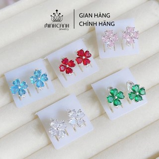 Bông Tai Bạc Cỏ 4 Lá Bấm Nhiều Màu - Minh Canh Jewelry