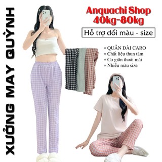 Quần Thun Dài Nữ Mặc Ở Nhà Ôm Bigsize Chất Thun Tăm Màu Xanh Đen Tim Nâu Women Quần Ngủ S187