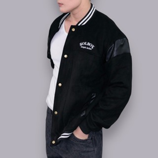 Áo khoác nam SolBox chất liệu da lộn cao cấp, áo varsity áo bomber nam mạnh mẽ, năng động, cá tính
