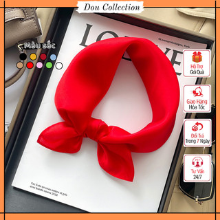 [Dou] Khăn Lụa Vuông, Khăn Turban Trơn Màu Đỏ Tươi - Chất Liệu Satin - Size 60x60cm - Mã SD006