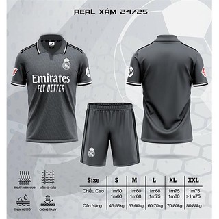 Quần áo bóng đá clb real 24-25 - xám