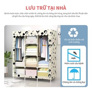 tủ quần áo vải tủ vải khung thép 3D tủ đựng quần áo khung thép inox 2 buồng vải cao cấp tiện lợi