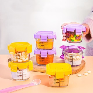 Hũ đựng thuỷ tinh nấu cháo có chia vạch ml - hộp trữ đông thực phẩm có nắp cho bé ăn dặm