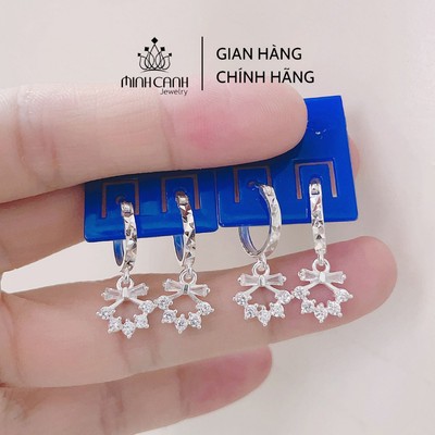 Bông Tai Bạc Trẻ Em Vòng Tròn Nơ Treo Đá - Minh Canh Jewelry