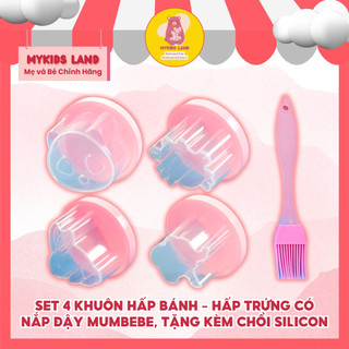Set Bộ 4 Khuôn Hấp Bánh - Hấp Trứng Có Nắp Đậy MumBebe Tặng Kèm Chổi Silicon , Dụng Cụ Chế Biến Thức Ăn Dặm Cho Bé