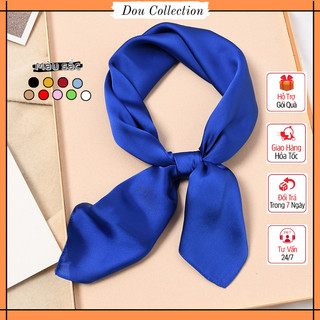 [Dou] Khăn Turban, Khăn Lụa Vuông Trơn Màu Xanh Dương - Chất Liệu Satin - Size 60x60cm - Mã SD008