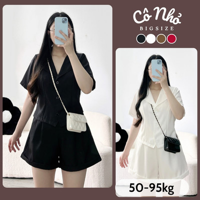 Set Vest Nữ Gồm Áo Blazer Ngắn Kèm Quần Đùi Lưng Chun Ống Rộng Vải Cotton Lạnh SET79