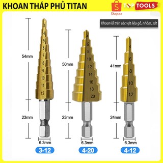 Bộ 3 mũi khoan tháp loại tốt, Mũi khoan tháp chuôi lục giác tuỳ chọn kích thước 4-12,4-12,4-20