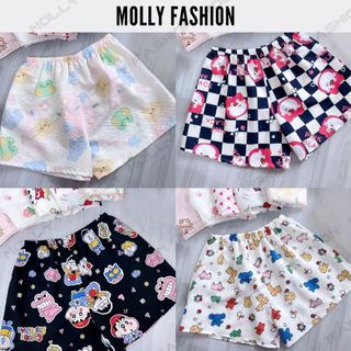 Quần đùi ngủ mặc nhà chất Đũi xốp BST01 Freesize dưới 52kg ❤️ Quần short nữ họa tiết dễ thương Molly Fashion