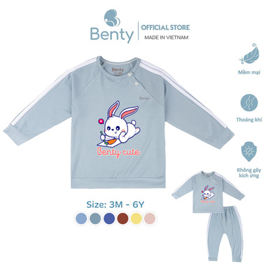 Bộ dài tay cài chéo thể thao BENTY in thỏ Cute BT093 mịn mát, an toàn cho làn da nhạy cảm của bé