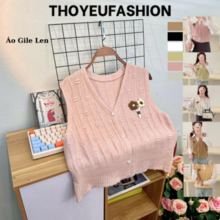 Áo Gile Len Nữ Đính Hoa Len Móc Thiết Kế Thời Trang 3 Khuy Ngọc Mẫu Mới 2024 GL8818