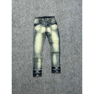 Quần jeans xanh trơn vẩy sơn dập nhăn