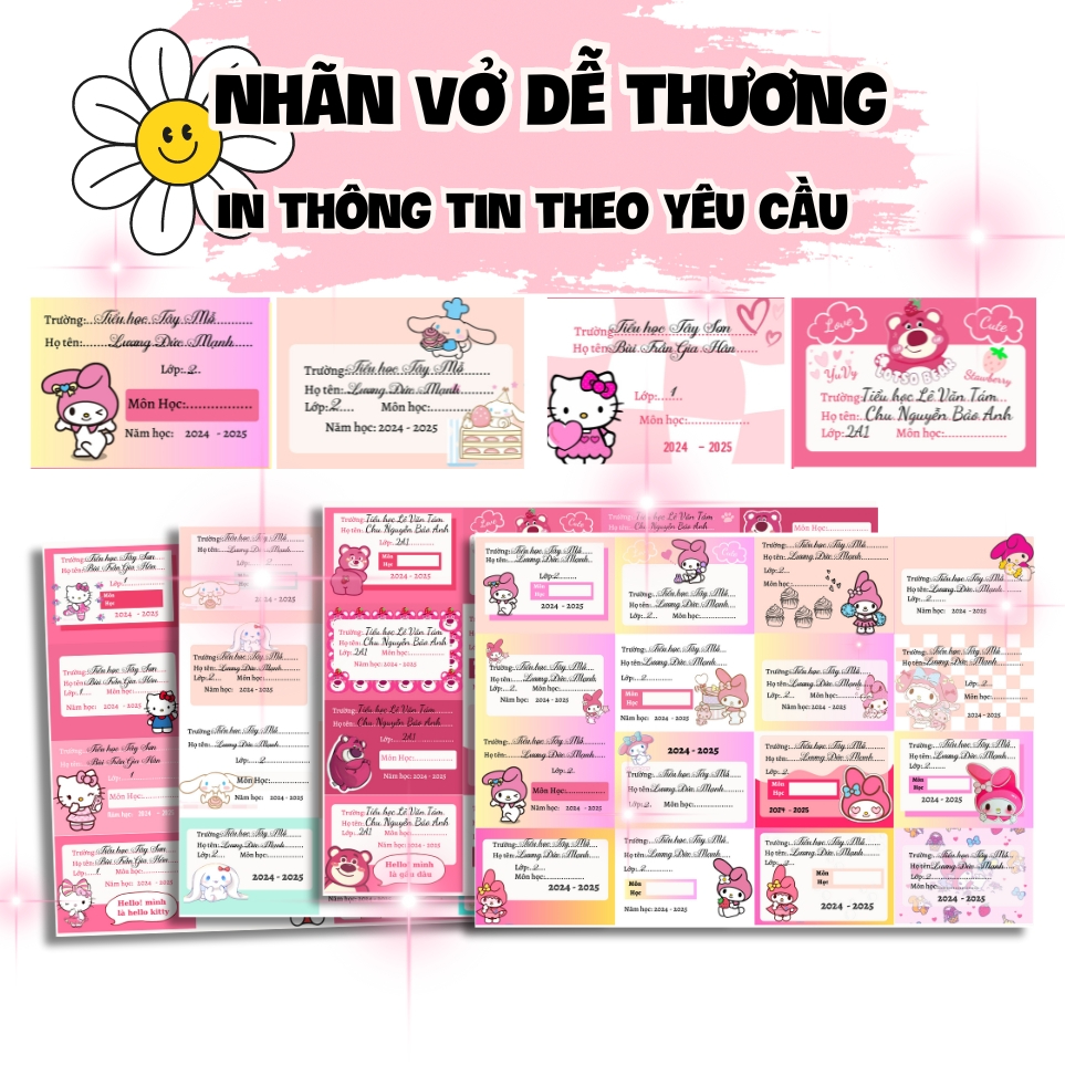 Nhãn vở Gấu dâu Lotso Set 16 nhãn in theo yêu cầu giá rẻ siêu cute PuKyn NG01