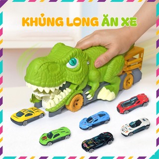 Đồ chơi khủng long ăn xe tặng kèm 6 xe ô tô hợp kim chất liệu cao cấp an toàn, bền bỉ cho bé