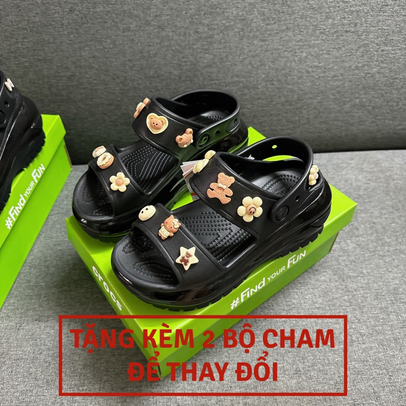 sandal crocs mega ĐEN (tặng 2bộ cham hình bất kì ),crocs dép sandal mega Crush bóng đế cao 8cm cao c