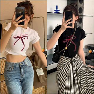 ÁO THUN CROPTOP NỮ XINH IN NƠ CARO ĐỎ KÈM CHỮ SANG TRỌNG CR NODORO