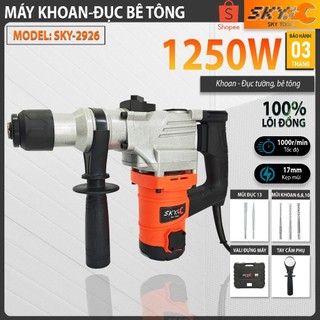 Máy khoan đục bê tông 2 chức năng 2926, công suất lớn 1250w, lõi đồng 100%, tặng kèm 3 mũi khoan 2 mũi đục