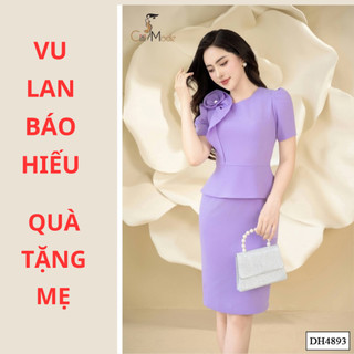 Đầm công sở citi mode fashion thiết kế dáng ôm peplum tím đính hoa vai dh4893