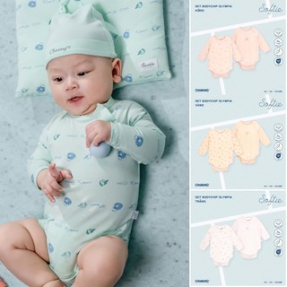 [CHÍNH HÃNG] Set body dài tay sơ sinh cúc chéo họa tiết dễ thương Olympia Chaang