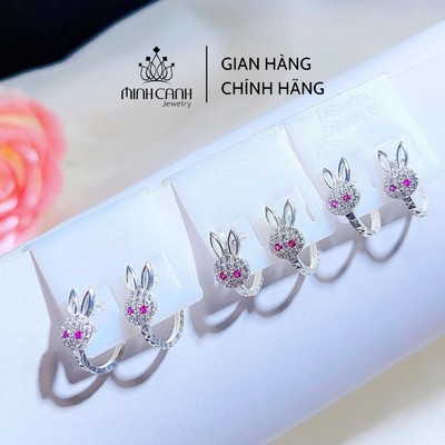 Bông Tai Bạc Hình Thỏ Khóa Bấm Cho Bé - Minh Canh Jewelry