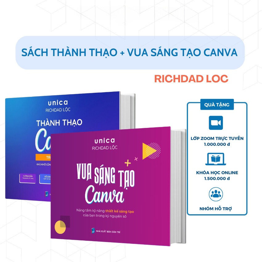 Sách - Combo 2 Sách Thành thạo Canva trong 21 ngày - Vua Sáng tạo Canva cùng Richdad Lộc - Kèm khóa 