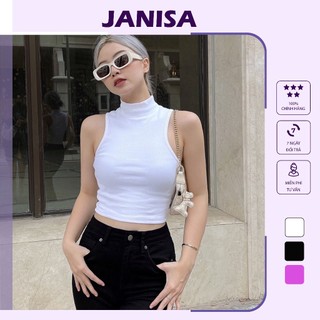 Áo croptop ngắn tay ôm sát nách cổ trụ janisa ct16