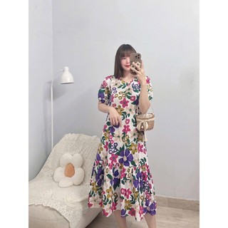 ĐẦM MAXI HOA KIỂU DÁNG TAY BỒNG-Hình shop chụp thật