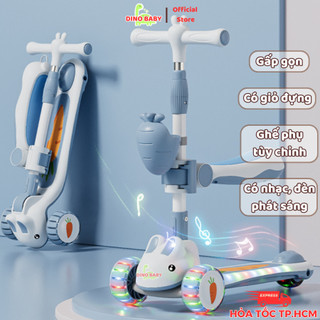 Xe trượt Scooter Thỏ, xe scooter 3 bánh cho bé, CÓ GHẾ PHỤ, CÓ ĐÈN NHẠC, cho bé từ 2 - 12 tuổi, Dino