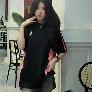 Áo thun phông sọc vai phối màu Bisou IN chữ BYC tay lỡ form rộng Unisex WT02