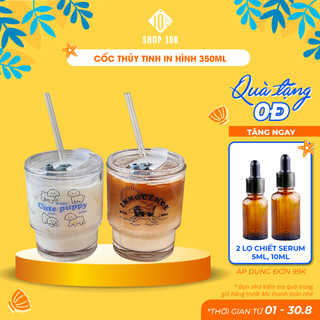Cốc Thủy Tinh Cách Nhiệt In Hình Hoạt Hình Có Nắp Đậy Cho Cặp Đôi kèm nắp và ống hút - Shop10k-SP005363