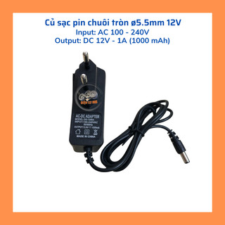 Cục sạc pin 12V - 1A chuôi cắm Φ5.5mm (100 - 240V)