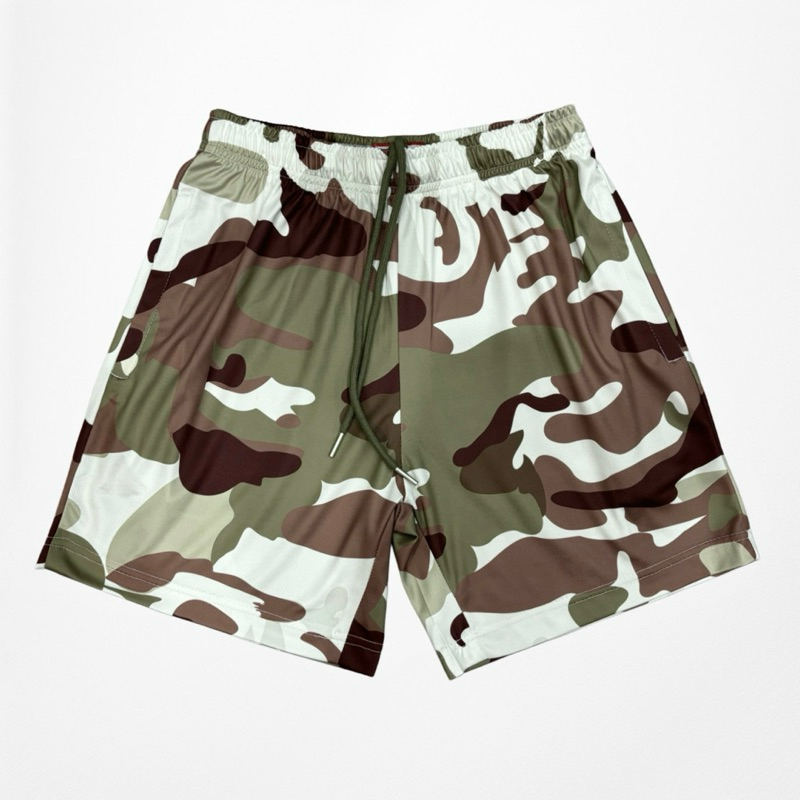 Quần shorts thể thao Eric Emanuel Âu Mỹ hoạ tiết dàn di chất liệu polyester co dãn cùng hình in kéo 