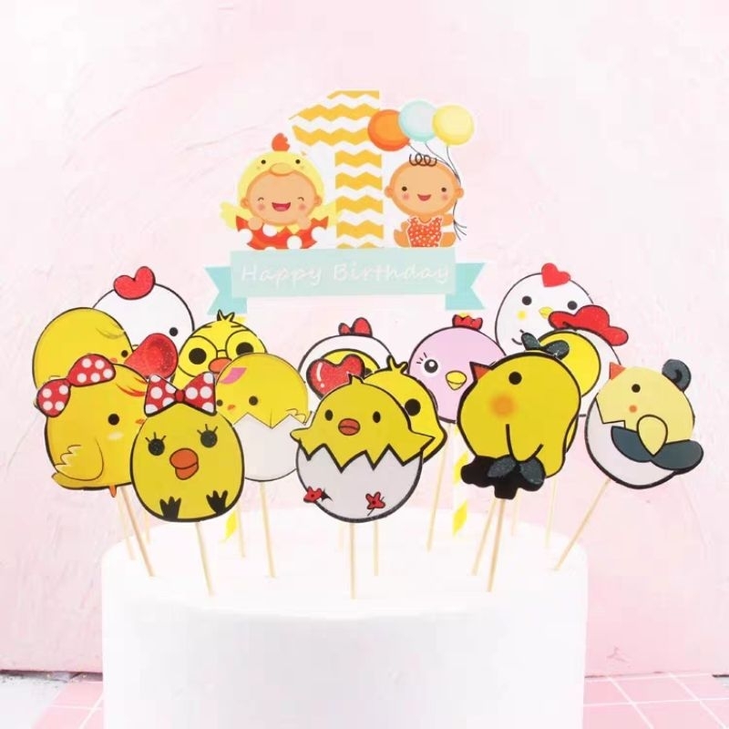 Gà vàng trang trí bánh kem, gà chip, chú gà vàng may mắn đồ chơi