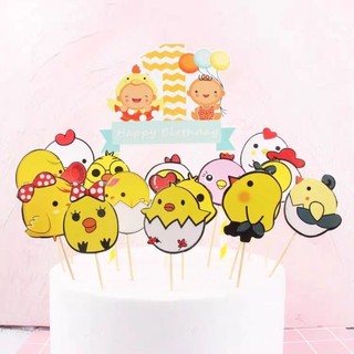 Gà vàng trang trí bánh kem, gà chip, chú gà vàng may mắn đồ chơi