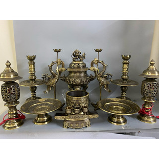 Bộ đồ thờ bằng đồng cattut đỉnh hạc nến đúc thủ công liền khối cao 50cm màu giả cổ