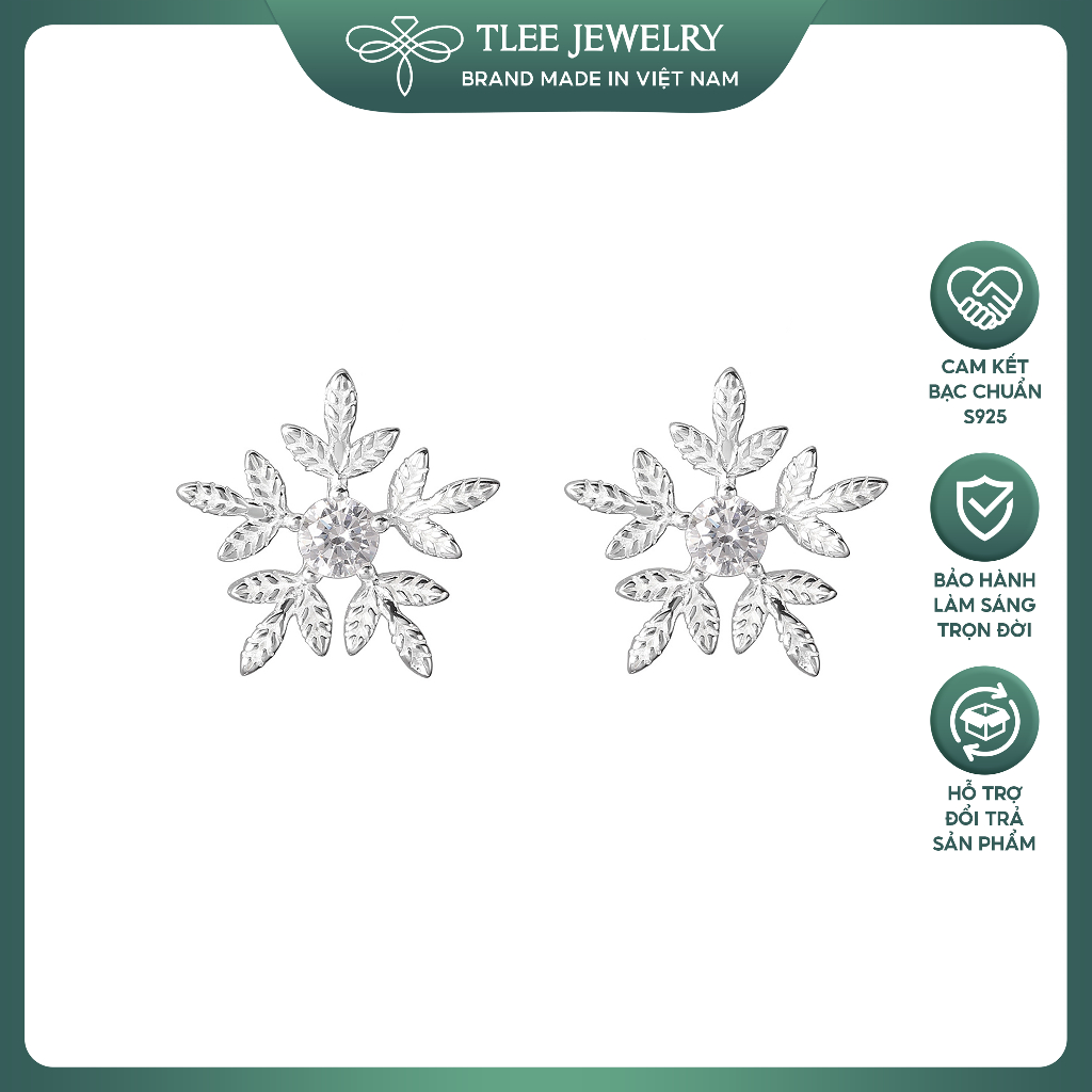 Khuyên tai bạc nữ TLEE hoa tuyết xinh xắn TLEE JEWELRY B0153