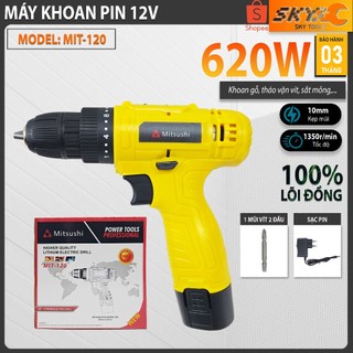 Máy khoan pin, máy vặn vít, máy khoan cầm tay 12V công suất 620W, tốc độ 1350 vòng/ phút. Bảo hành 3 tháng