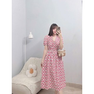 Đầm hoa thiết kế dự tiệc cổ tim dáng xòe - hình shop chụp