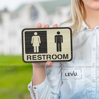 Bảng restroom (toilet, WC) bằng gỗ MDF phủ verneer / trang trí homestay cực chất