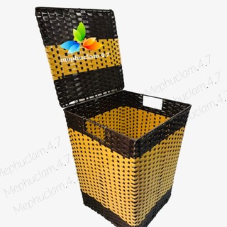 [Thùng] Sọt nhựa giả mây đựng đồ trong khách sạn,nhà nghỉ,gia đình,văn phòng,...có nắp đậy(đựng đồ dơ, hoa quả, bánh kẹo