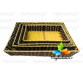 Khay nhựa giả mây hình chữ nhật dùng trong nhà nghỉ, khách sạn, hộ gia đình, quán cafe,...nhiều kích thước