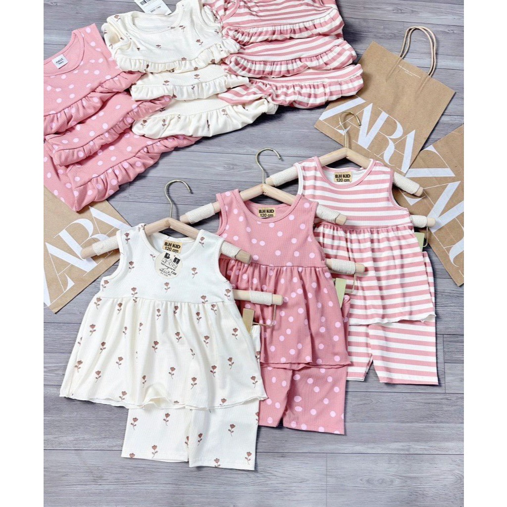 Bộ Ba Lỗ Bèo Xòe Tăm Gân Cho Bé Gái Siêu Xinh Hàng B.H Kids